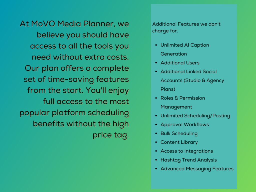 Image with information about the additional services that MoVO Planner offers without additional costs.